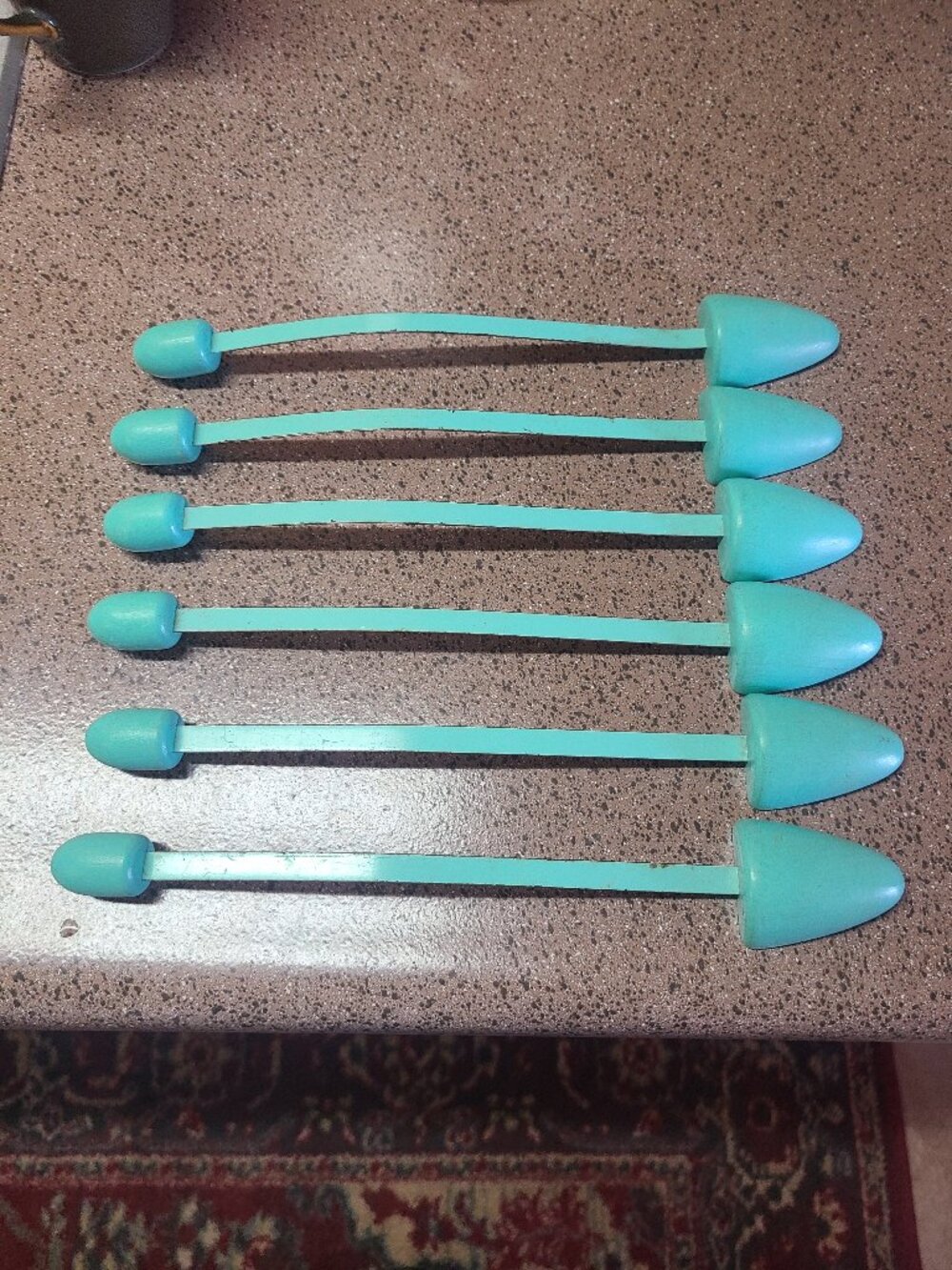 6 Vtg  Wood Metal Shoe Stretchers Shapers 1950s Turquois Blue